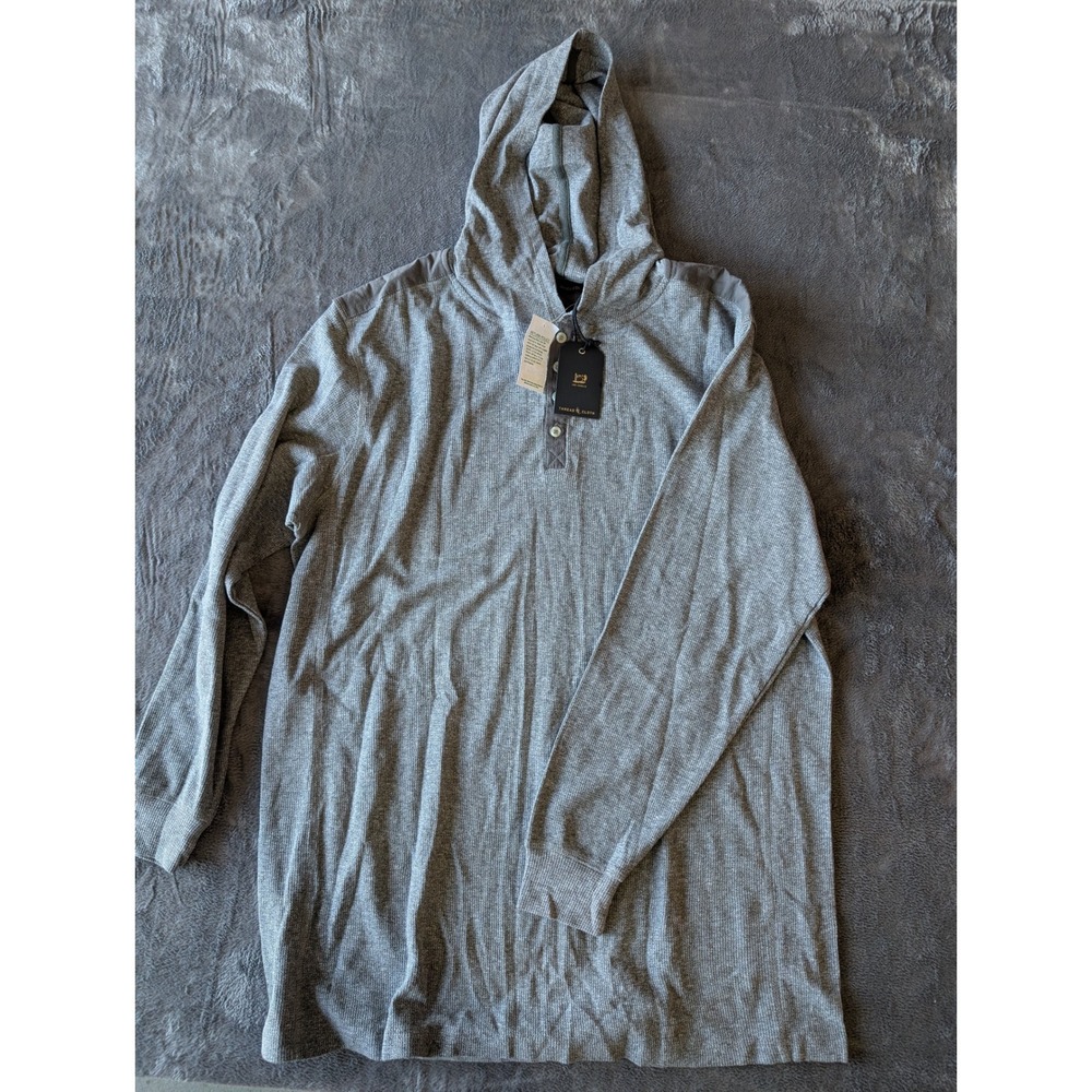 Thread & Cloth Mens XXL Grey Thermal Henley Hoodie Vintage Wash Long Sleeve NEW